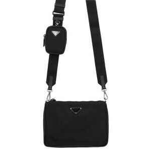Prada Triangle Plate Clutch Shoulder Bag Black